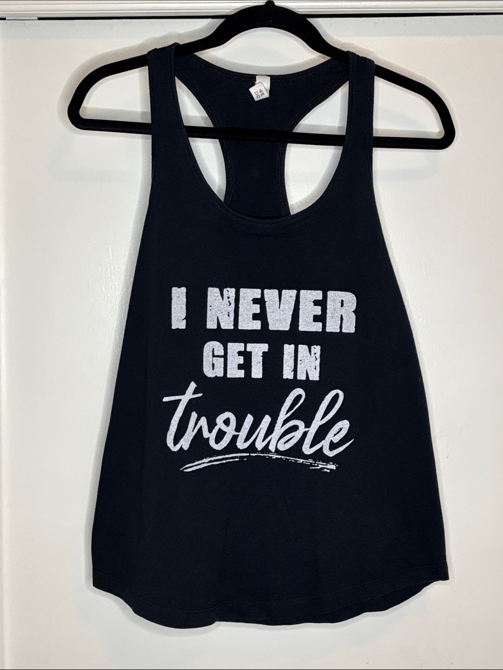 Graphic Racerback Tank Top - Black with White Text
